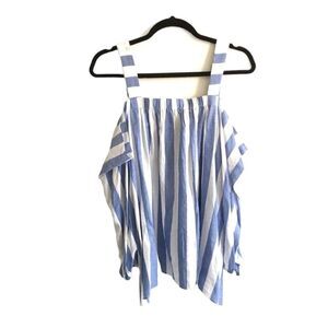 𝅺VINCE CAMUTO Sleeveless Off Shoulder Striped Blouse Shirt Top Blue White XS